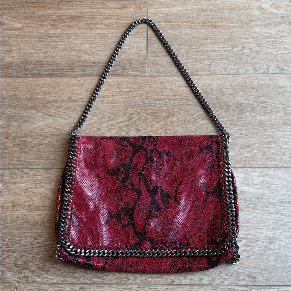 Red Snake Print Shoulder Bag with Chain Strap